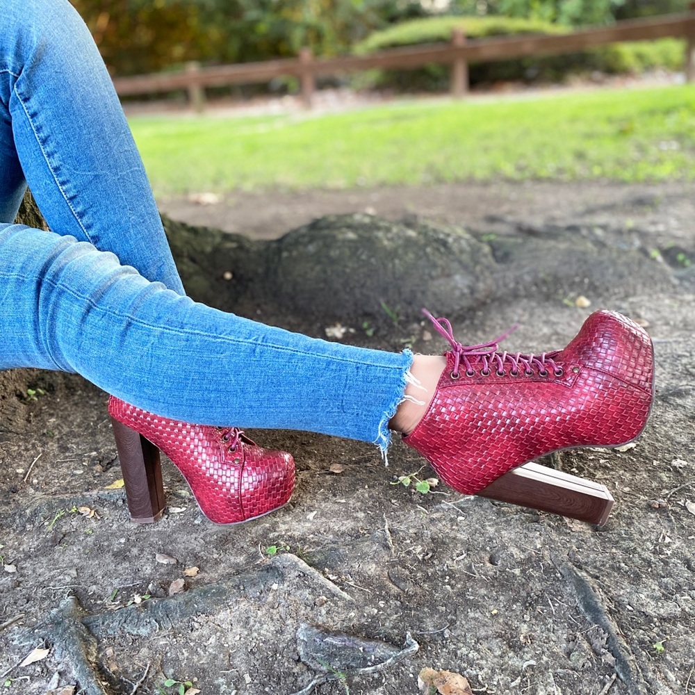 Platform red women booties